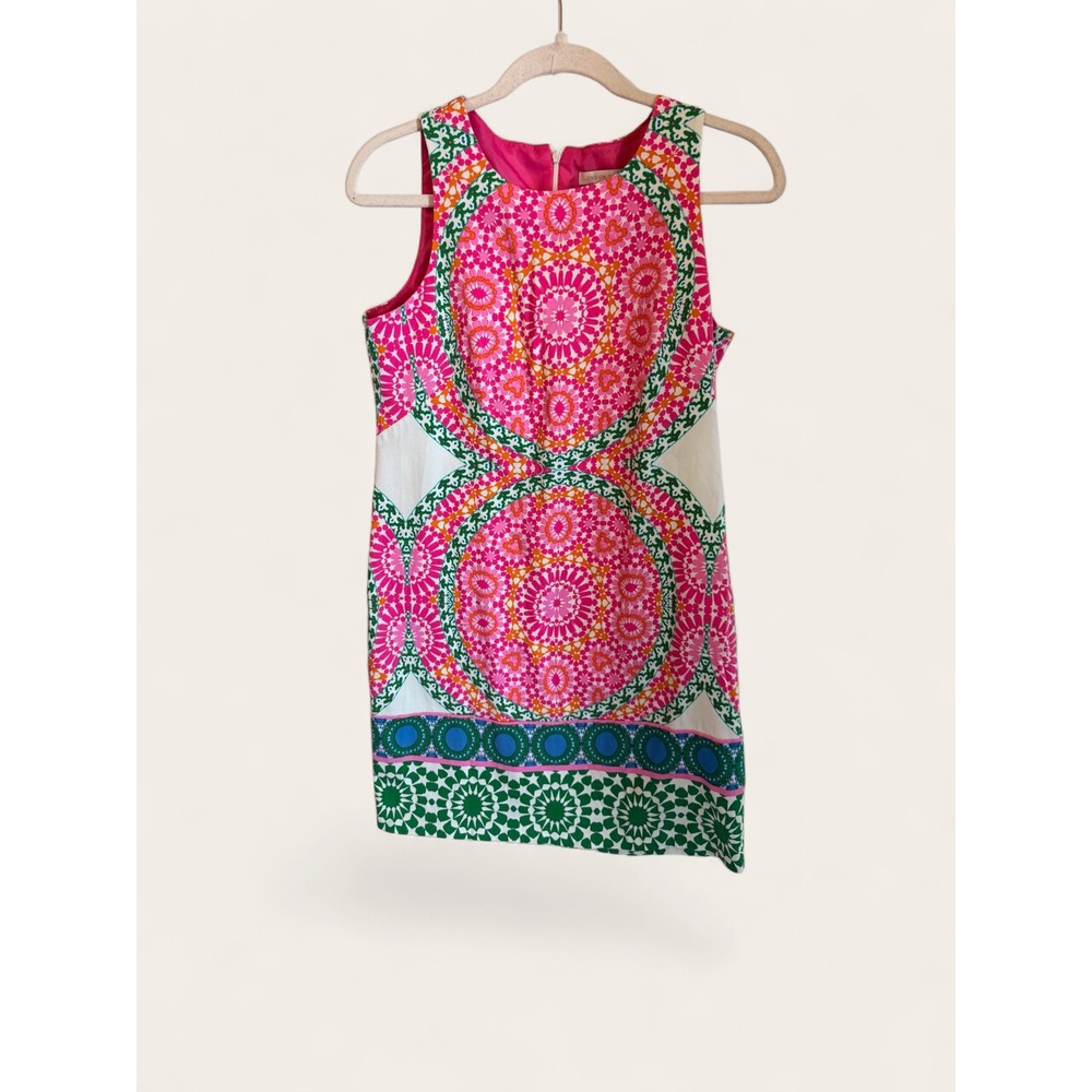 Pink Green Medallion Print Shift Mini Dress Sz 6 Preppy Lilly Pulitzer Inspired